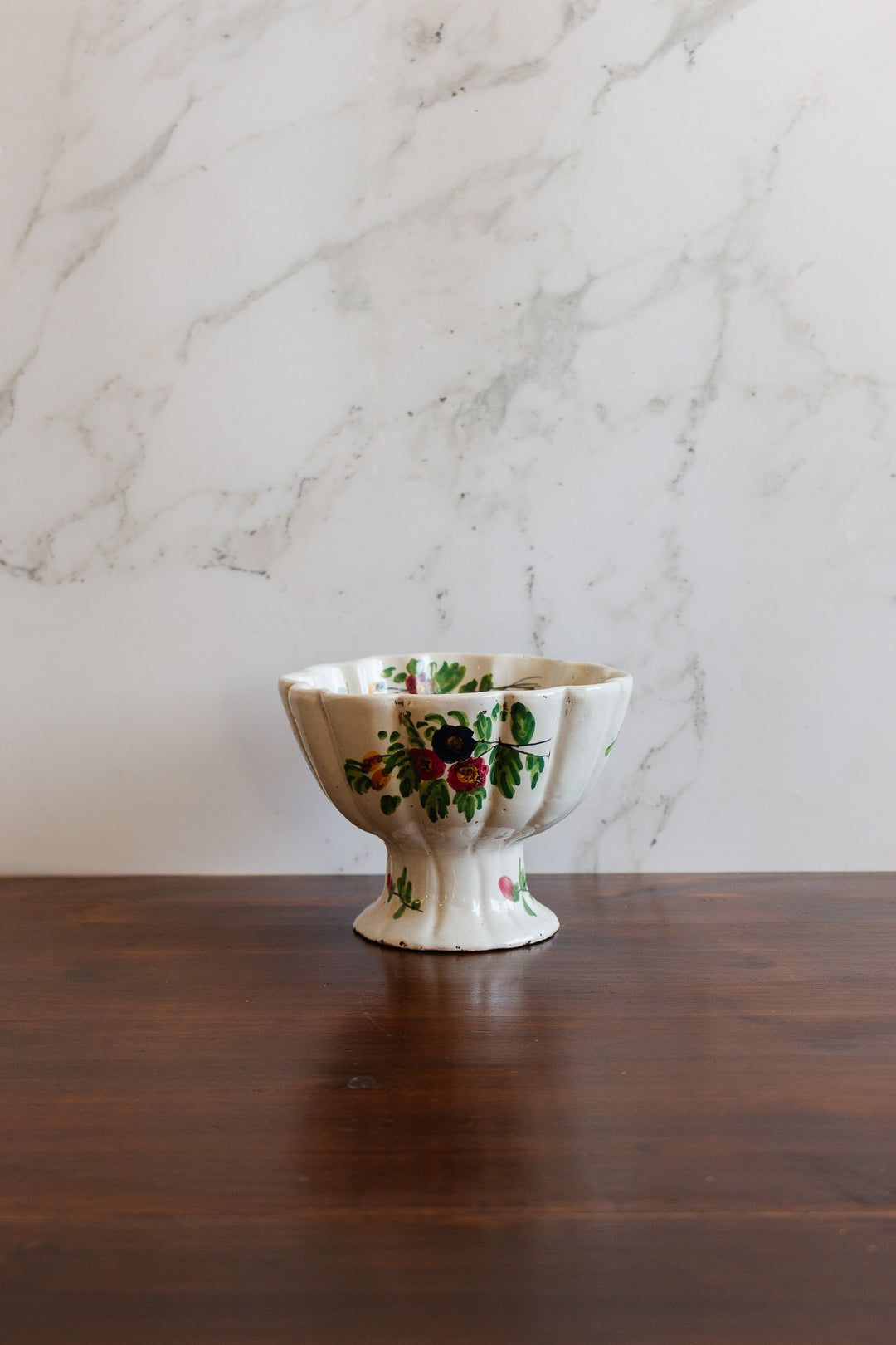 vintage italian hand painted scalloped pedestal bowl