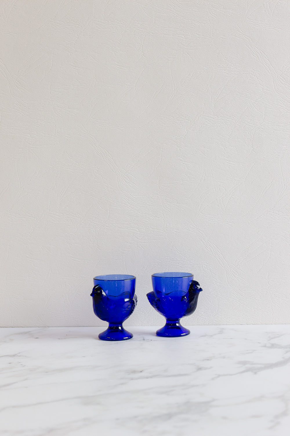 pair of vintage french cobalt glass egg cups