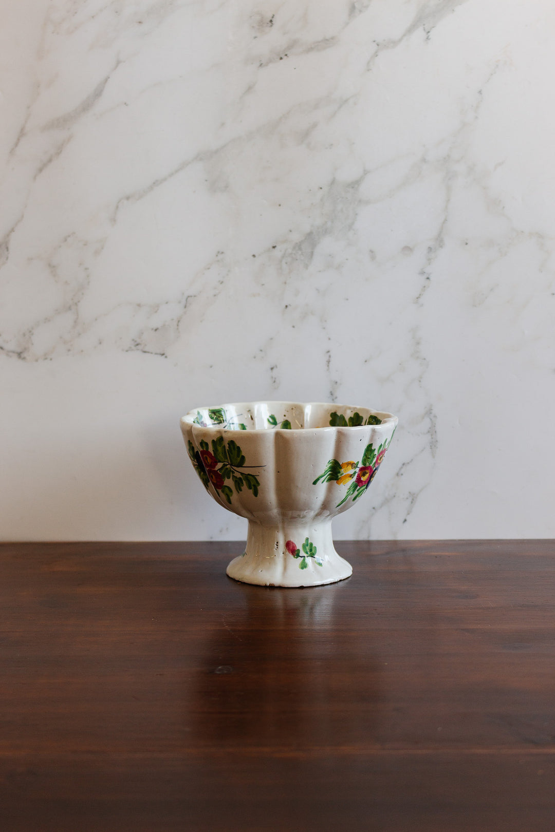 vintage italian hand painted scalloped pedestal bowl