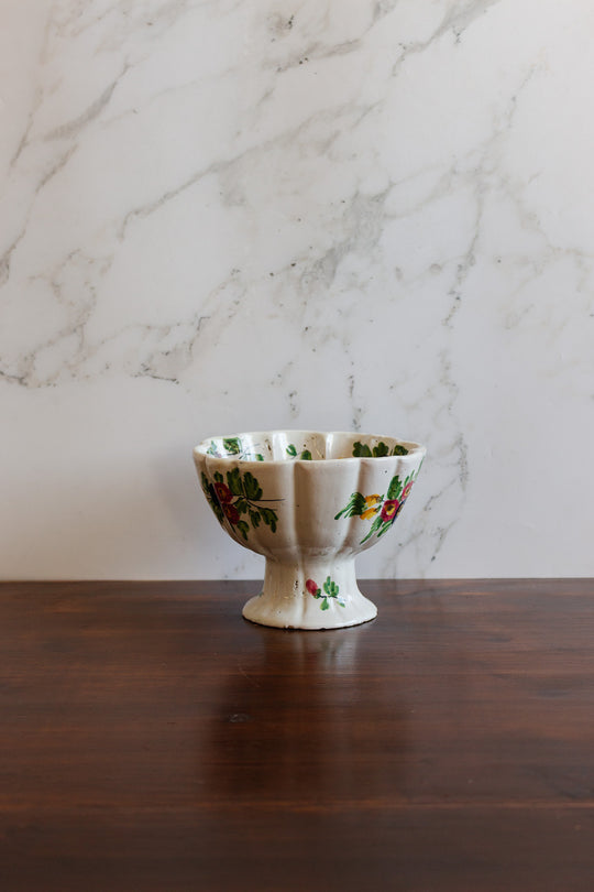 vintage italian hand painted scalloped pedestal bowl
