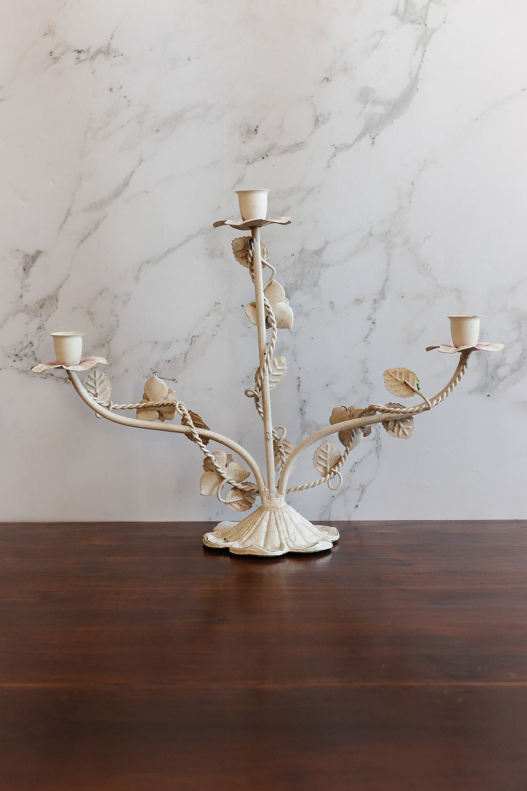vintage italian tole candelabra with hand painted roses