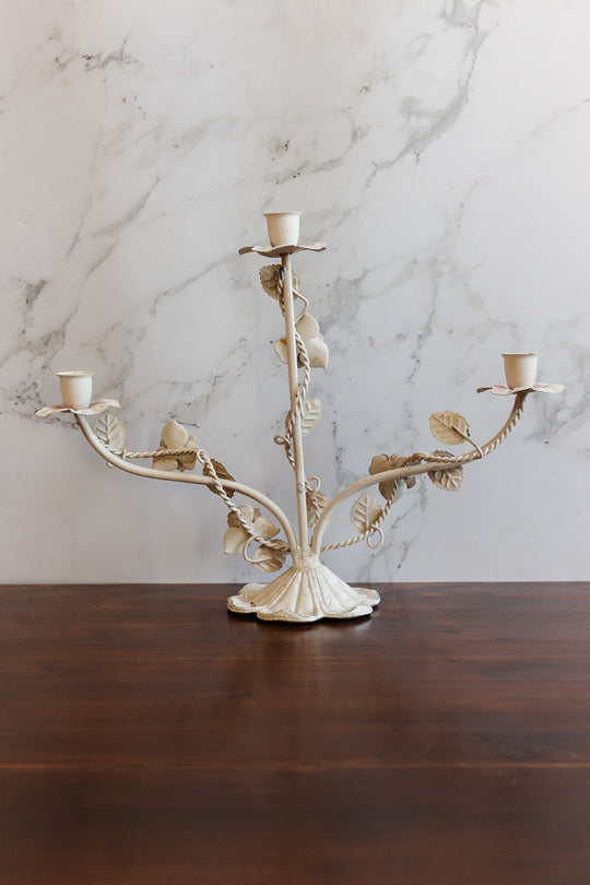 vintage italian tole candelabra with hand painted roses