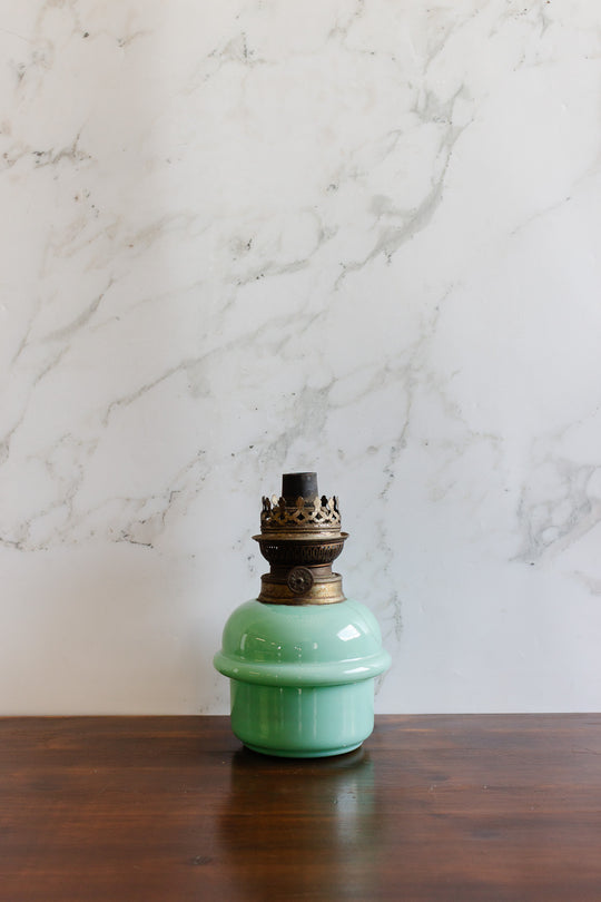 antique french teal opaline oil lamp