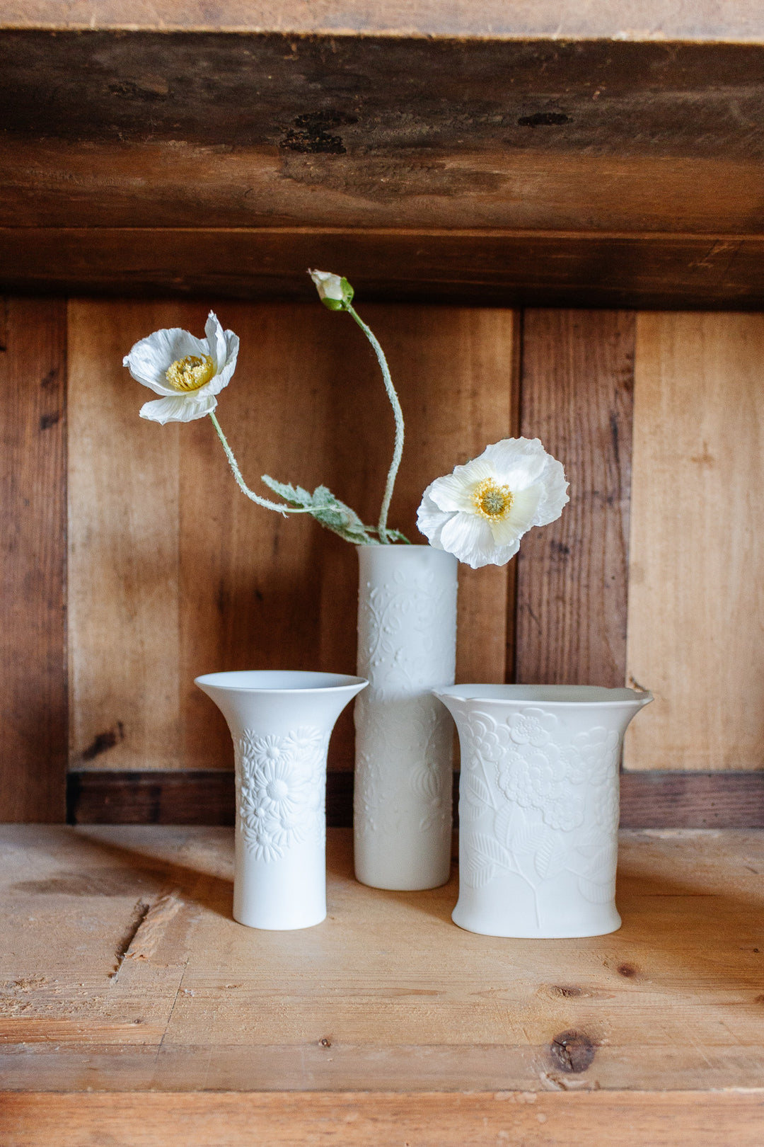 midcentury German Kaiser & Rosenthal white bisque vases, set of three