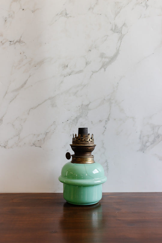 antique french teal opaline oil lamp