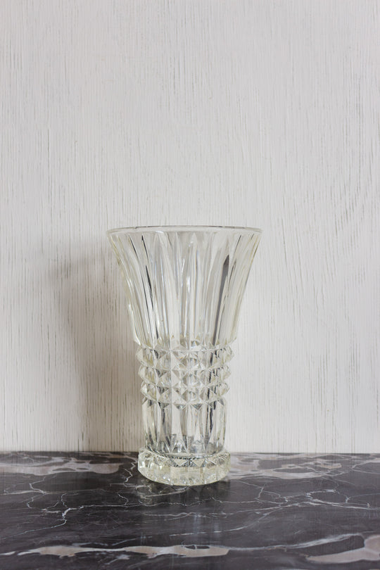 midcentury French cut glass florist vase