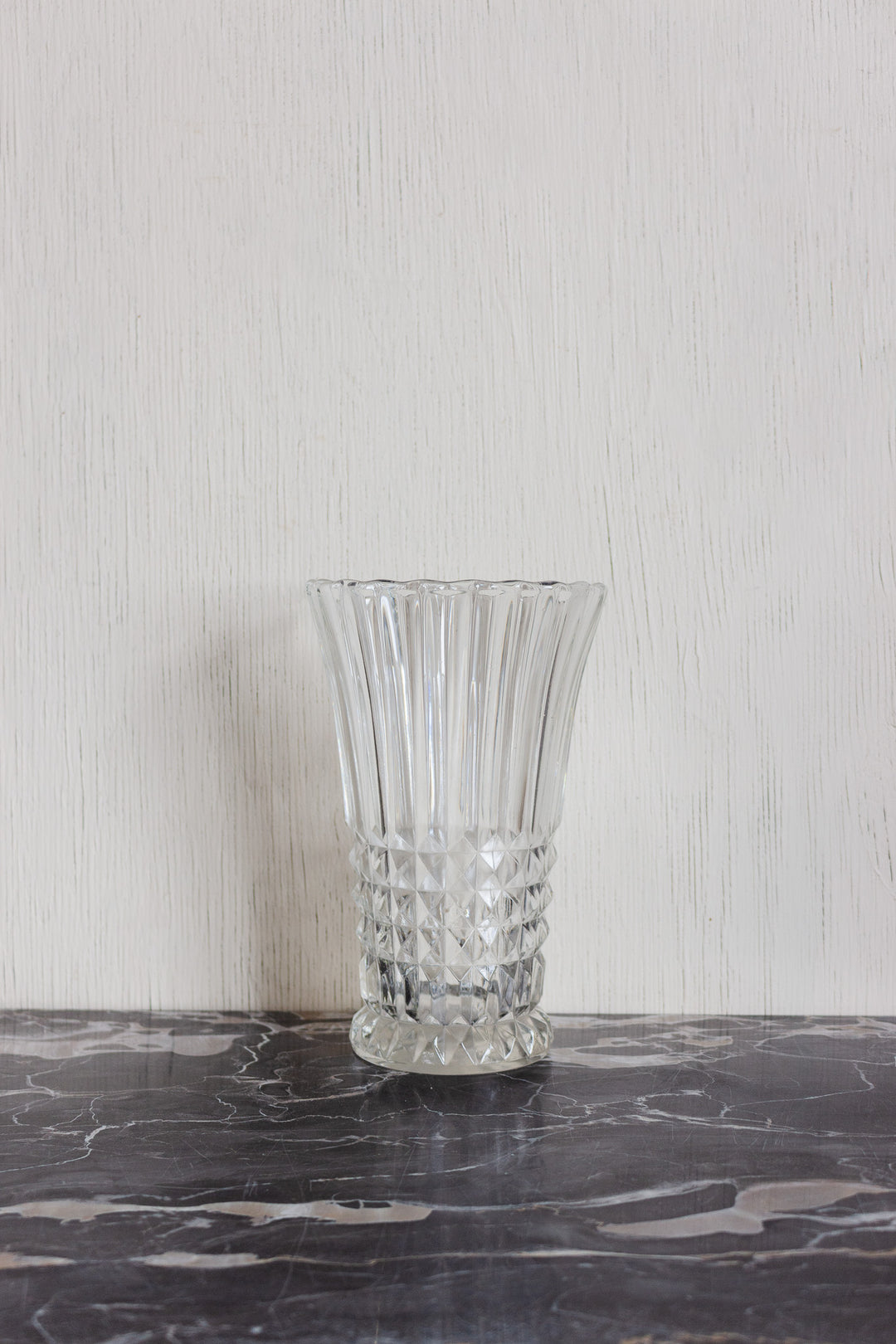 midcentury French cut glass florist vase i