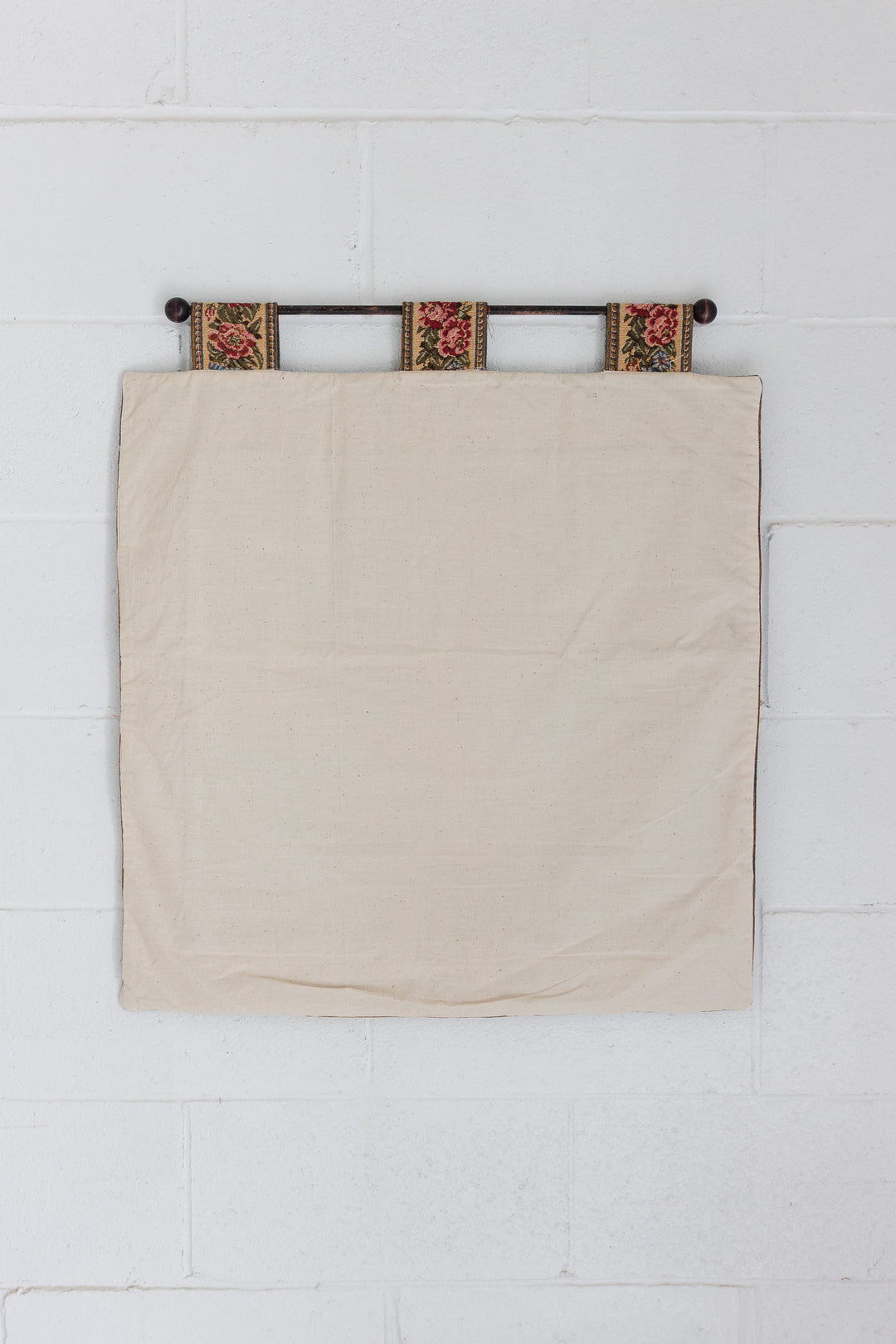 vintage french hanging tapestry with wooden dowel