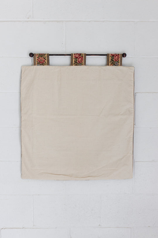 vintage french hanging tapestry with wooden dowel
