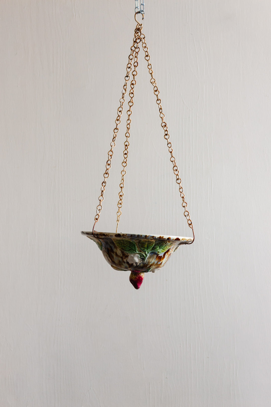 1920s French majolica hanging jardinière