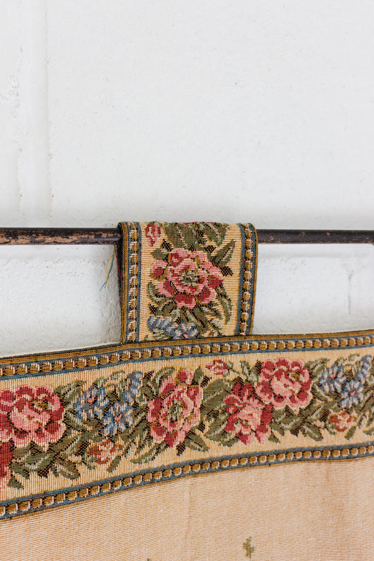 vintage french hanging tapestry with wooden dowel