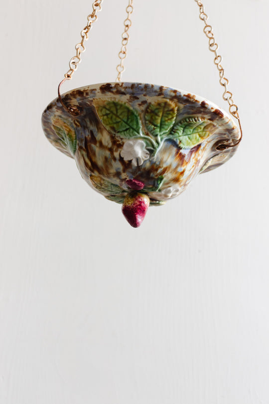 1920s French majolica hanging jardinière