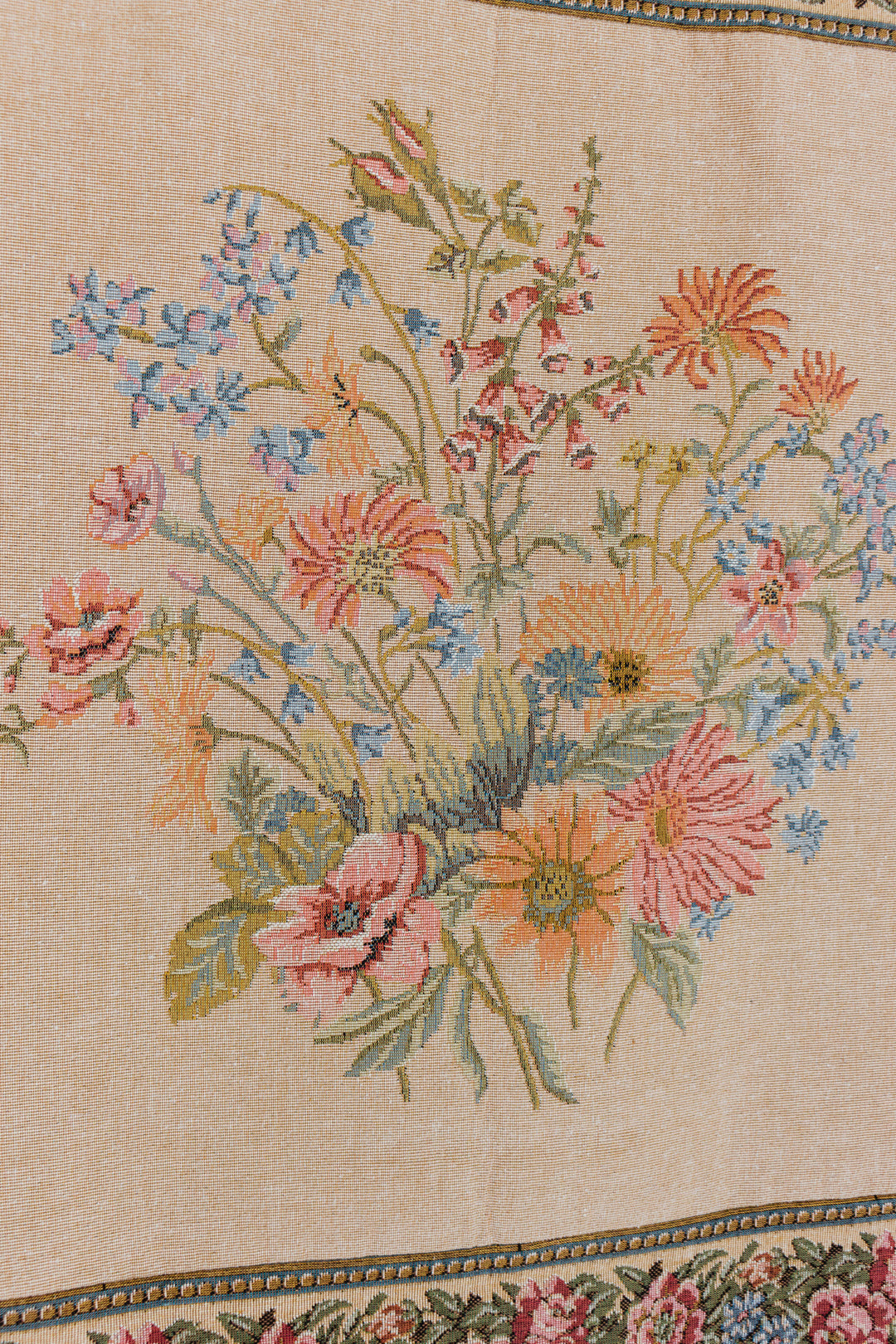 vintage french hanging tapestry with wooden dowel