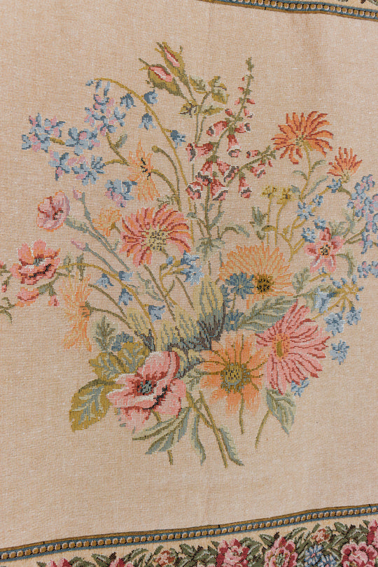 vintage french hanging tapestry with wooden dowel
