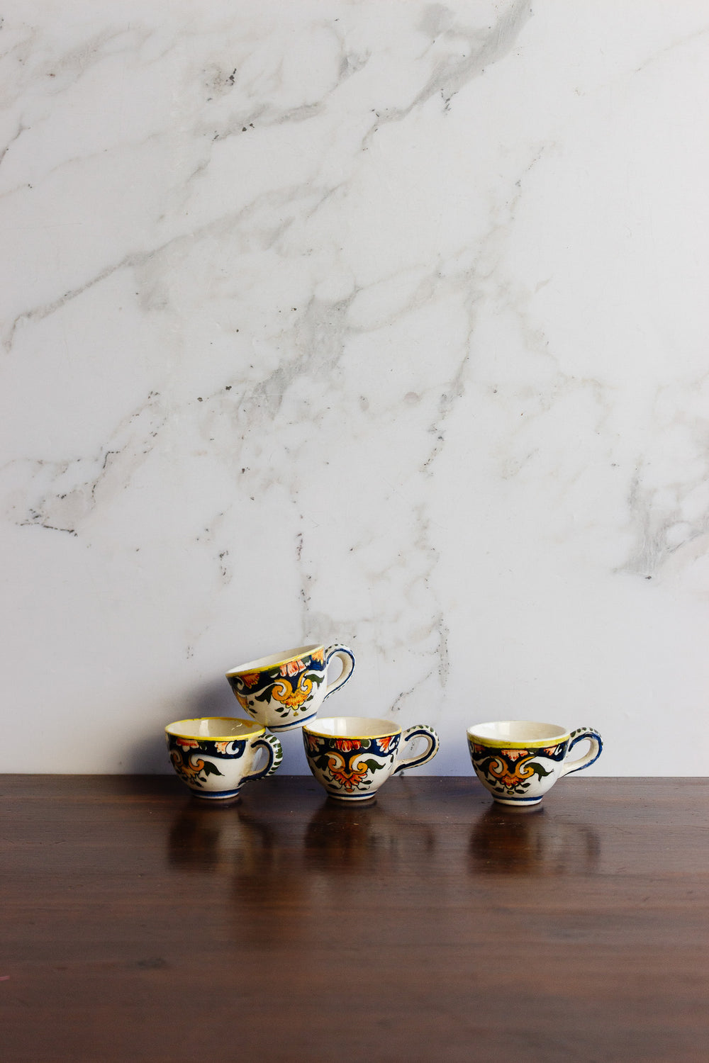 antique french handpainted petite mug set of 4