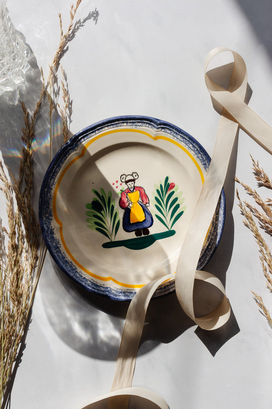 vintage french Faïencerie malouine hand painted plate