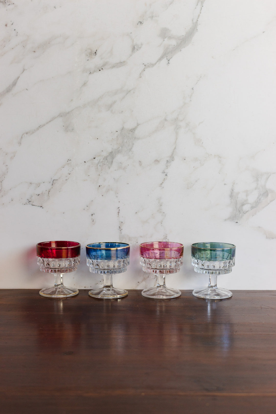 set of 4 vintage italian jewel toned glass coupes