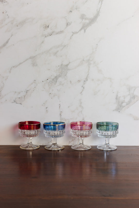 set of 4 vintage italian jewel toned glass coupes