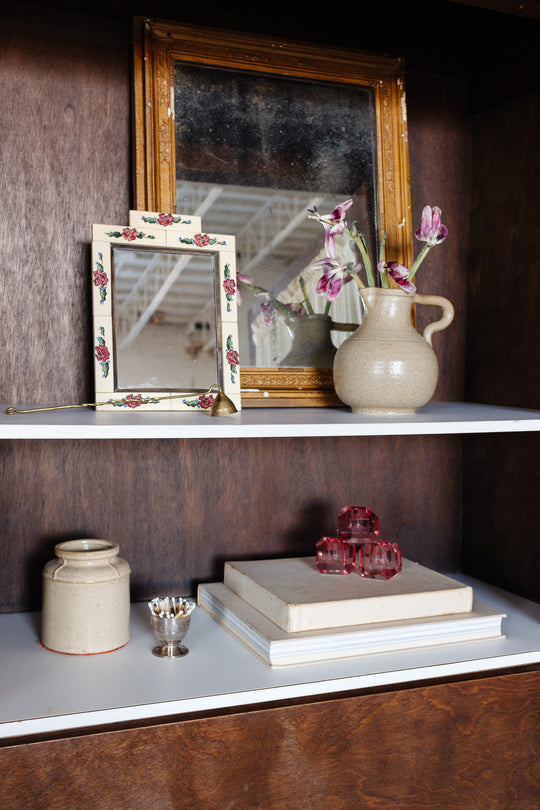 vintage french handpainted floral tile mirror