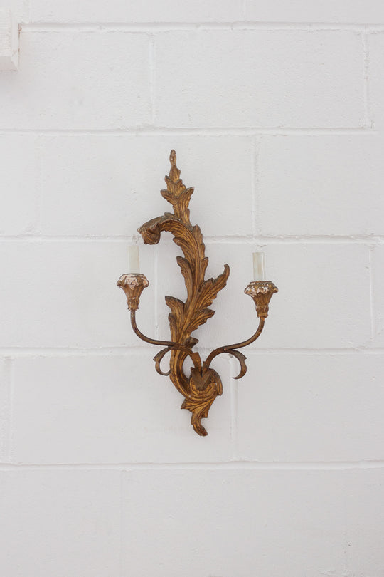 pair of turn of the century italian gilt wood acanthus leaf wall sconces