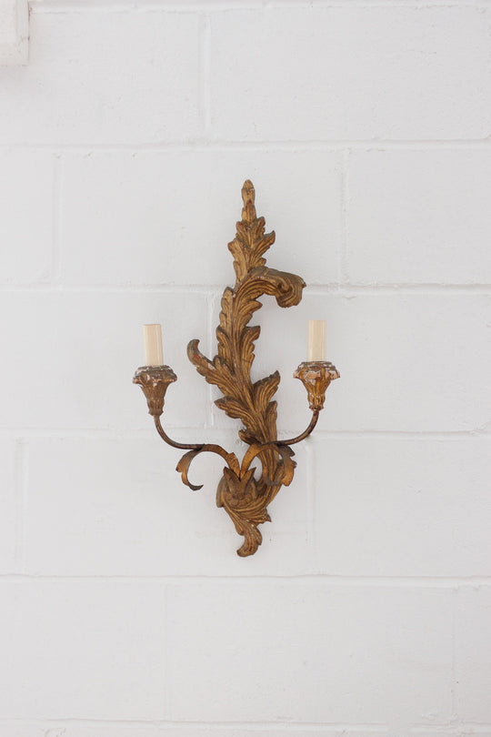 pair of turn of the century italian gilt wood acanthus leaf wall sconces