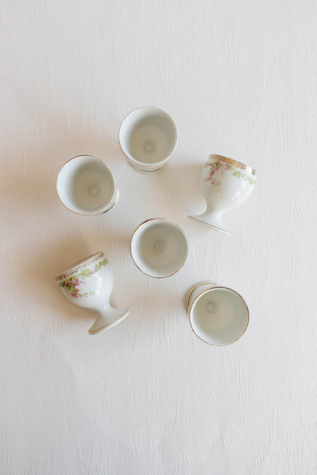 vintage french porcelain egg cups, set of 6