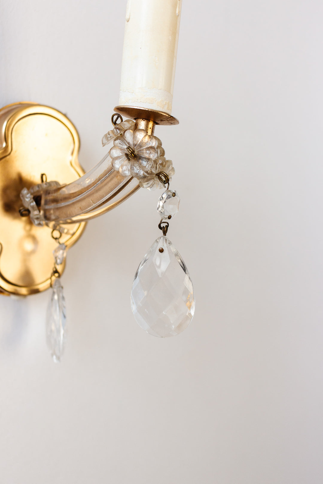 vintage french metal and crystal wall sconce