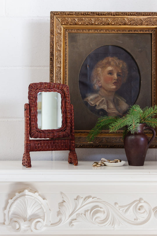 vintage french "petit" tabletop wicker mirror