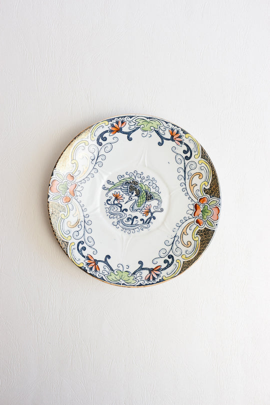 antique french longwy "chinois" polychrome plate