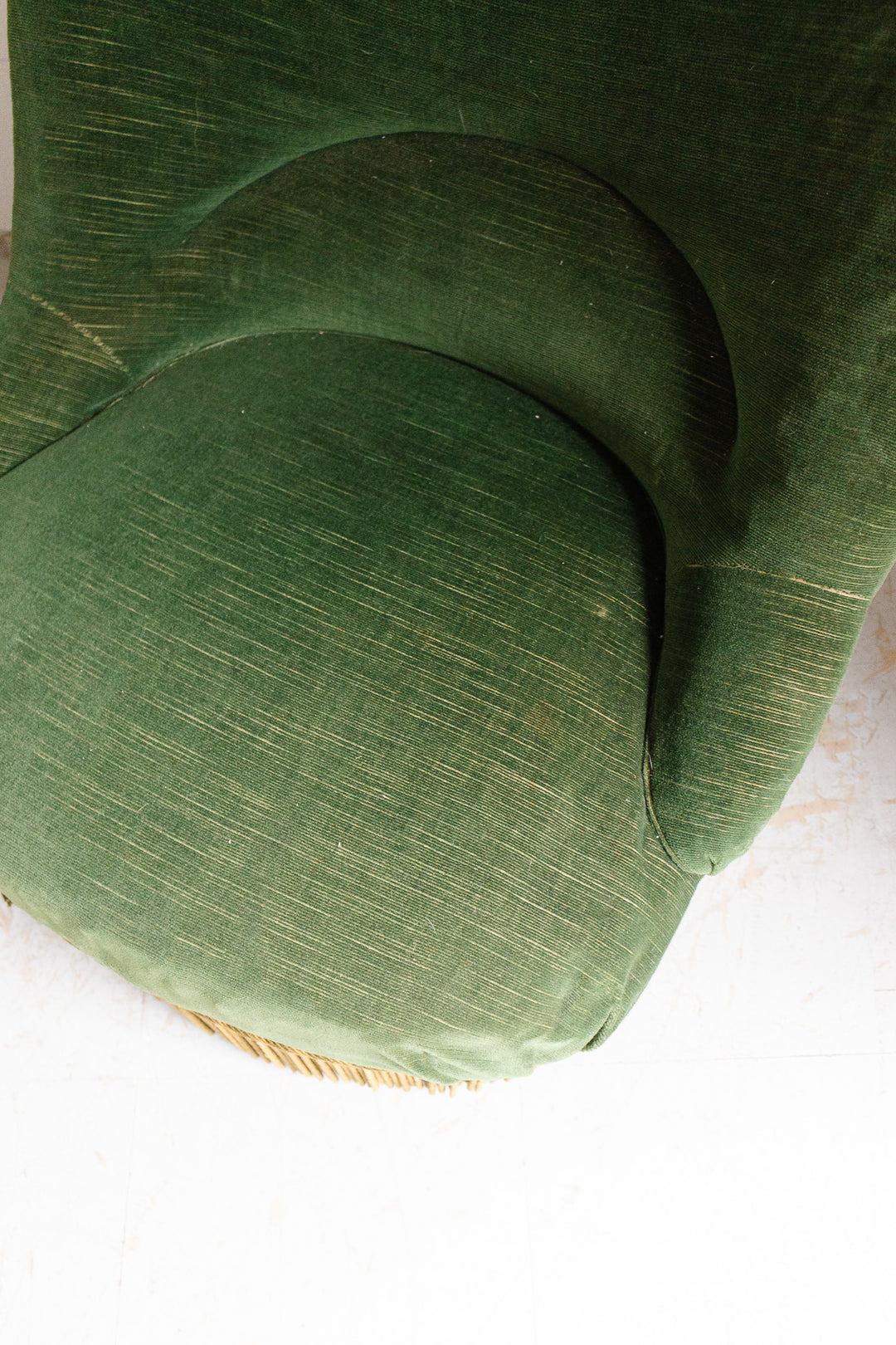 antique french forest green crapaud chair with fringe