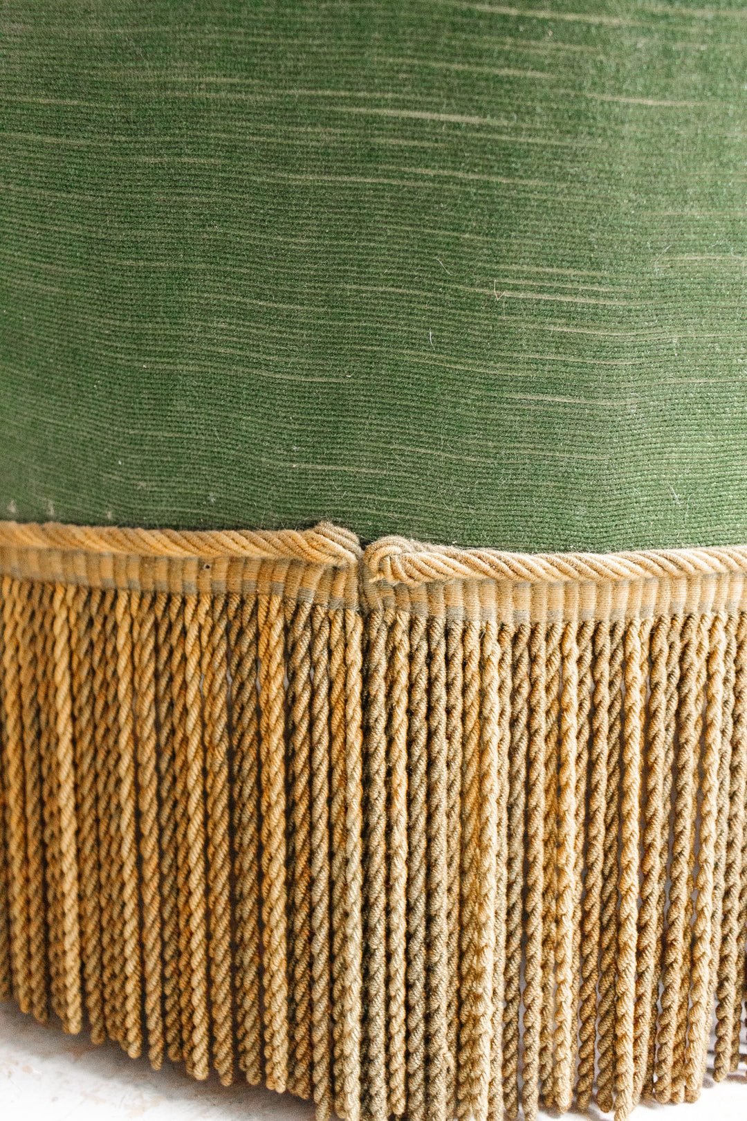 antique french forest green crapaud chair with fringe