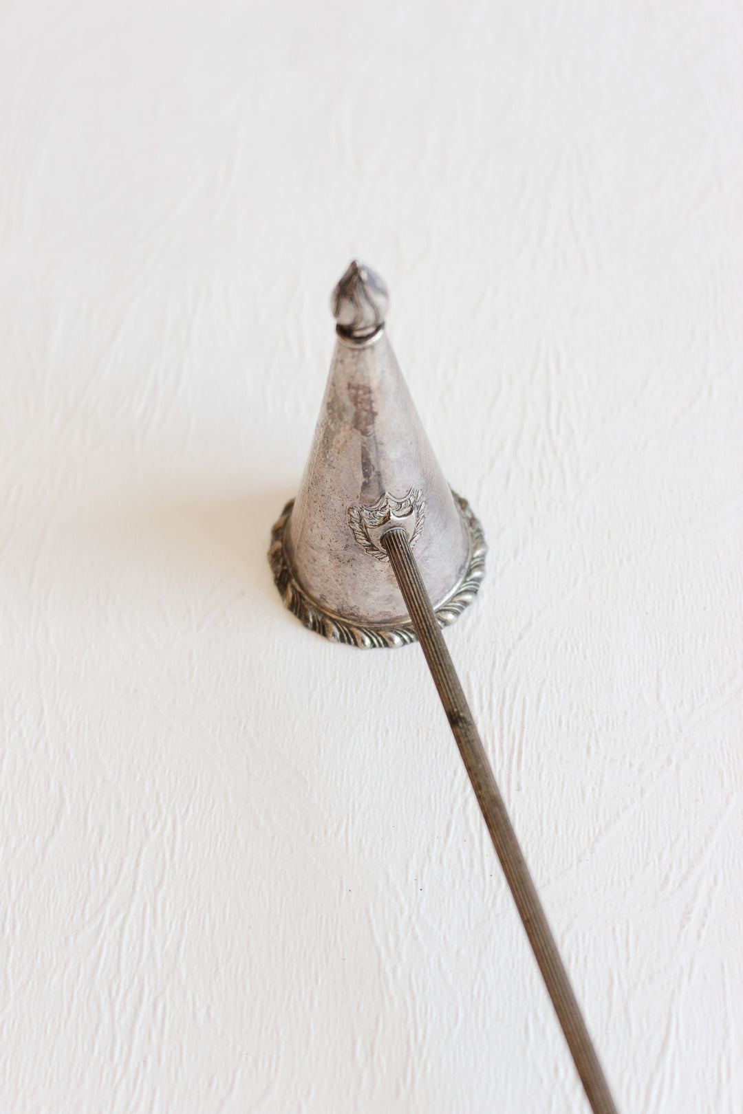 antique english extra long silverplate and "faux bone" french snuffer