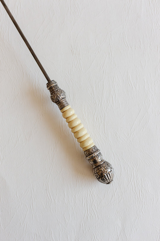 antique english extra long silverplate and "faux bone" french snuffer