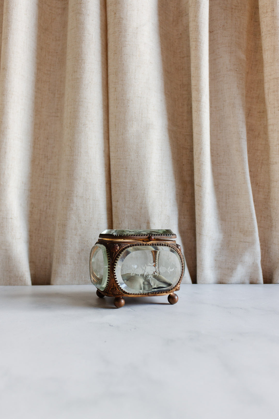 antique french extra large etched glass and ormolu bijoux casket