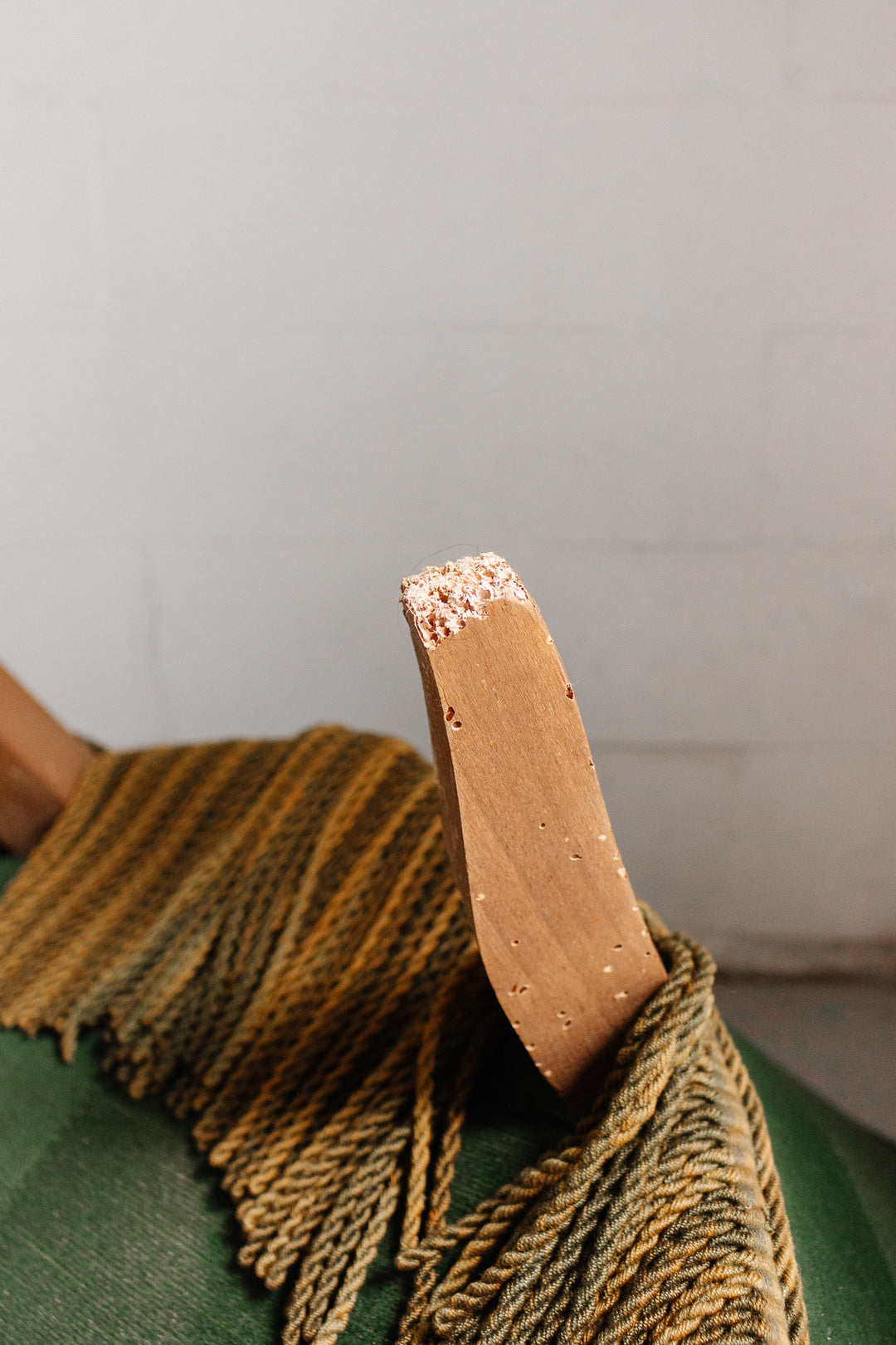 antique french forest green crapaud chair with fringe