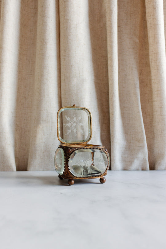 antique french extra large etched glass and ormolu bijoux casket