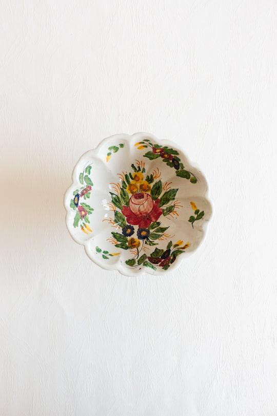 vintage italian hand painted scalloped pedestal bowl