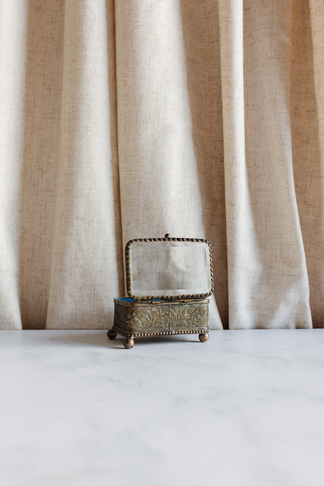 antique french embossed brass bijoux casket