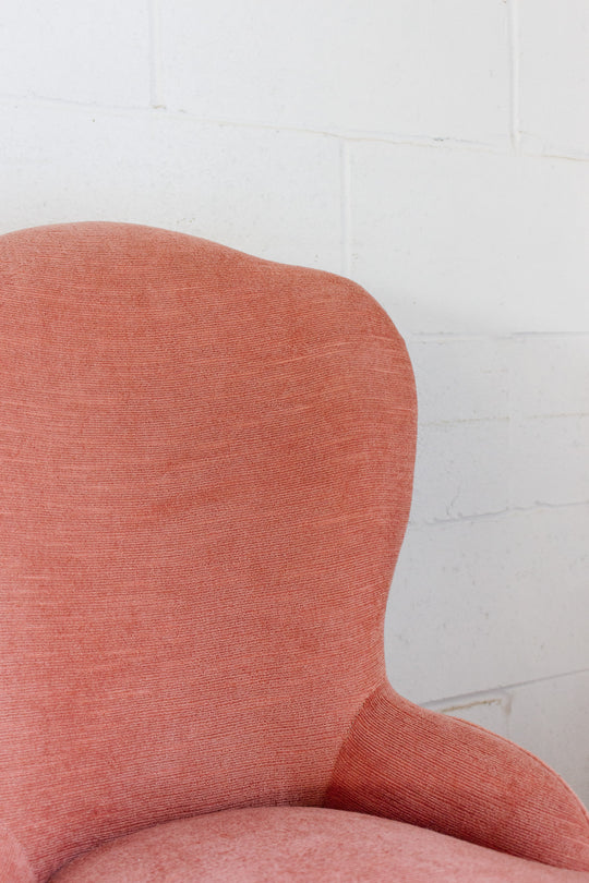 antique french pink fringed slipper chair