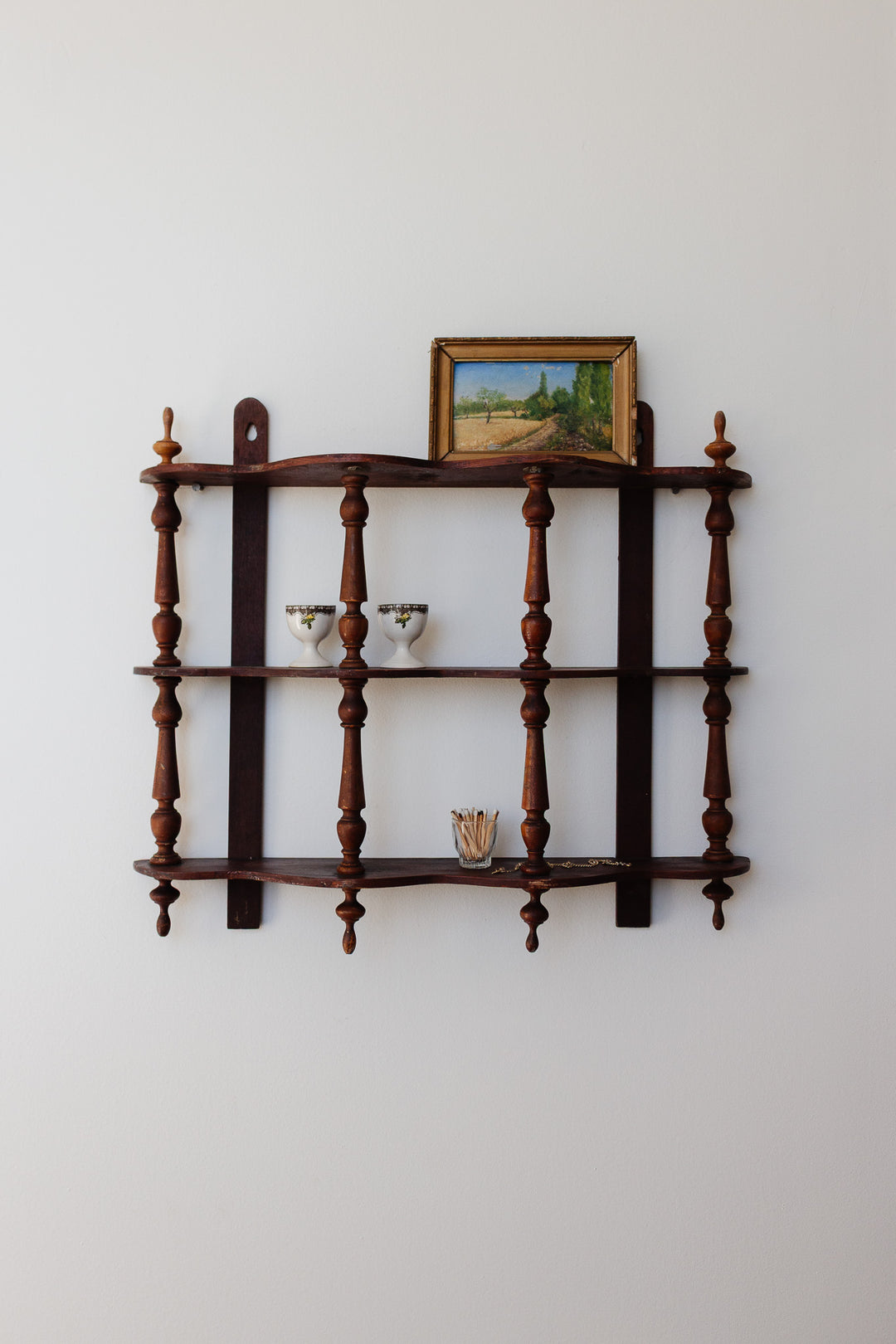 antique french wall mounted spindle shelf