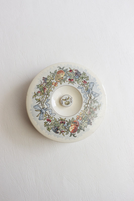 antique french sarreguemines lidded dish with fruit motif