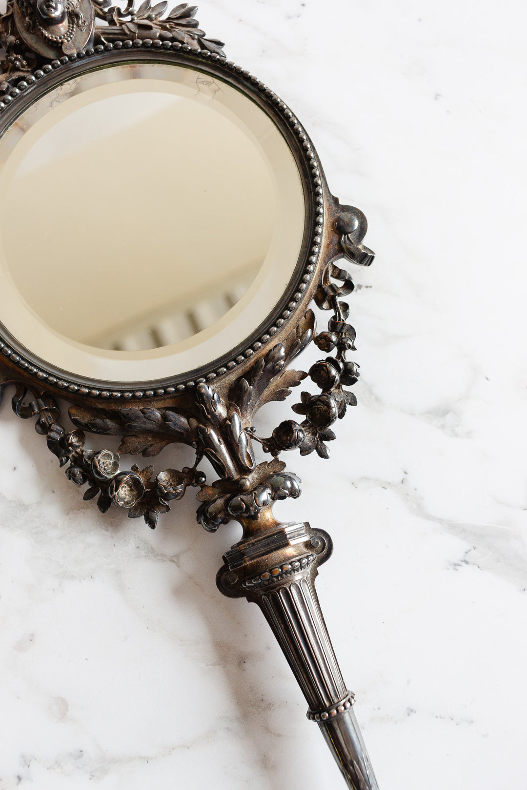 antique french Louis XVI style hand-held mirror