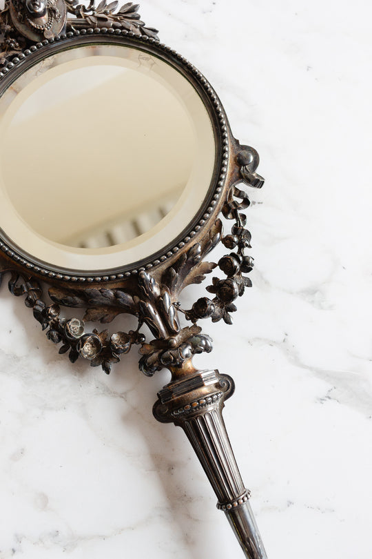 antique french Louis XVI style hand-held mirror