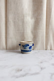 rare small German salt glazed pottery vessel with cobalt blue pattern