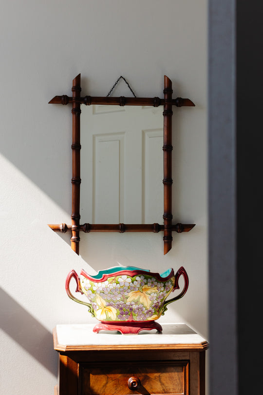 large 1930s french faux bamboo mirror