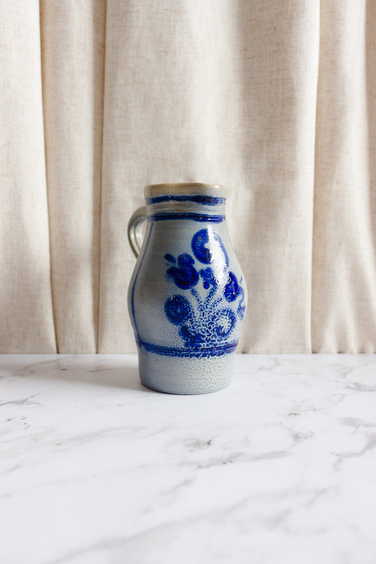 vintage German blue and white salt glazed stoneware pitcher