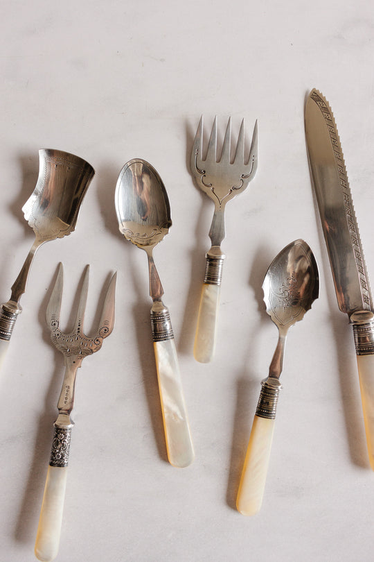 antique english mother of pearl fish serving set