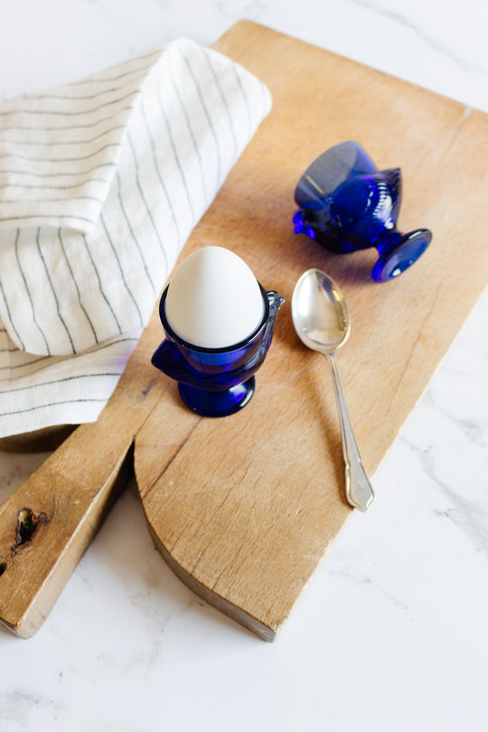 pair of vintage french cobalt glass egg cups