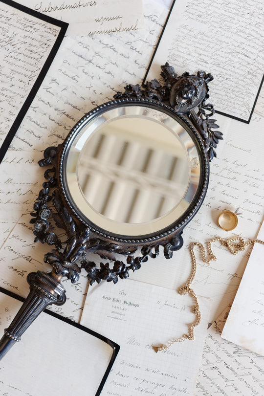 antique french Louis XVI style hand-held mirror