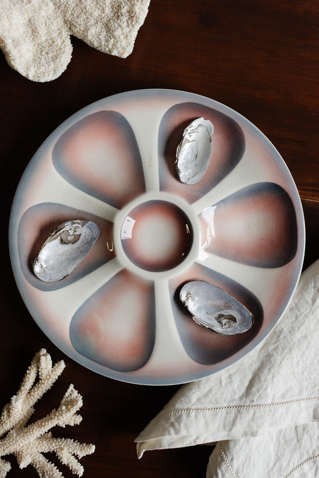 vintage french digoin sarreguemines oyster plates,  set of 6